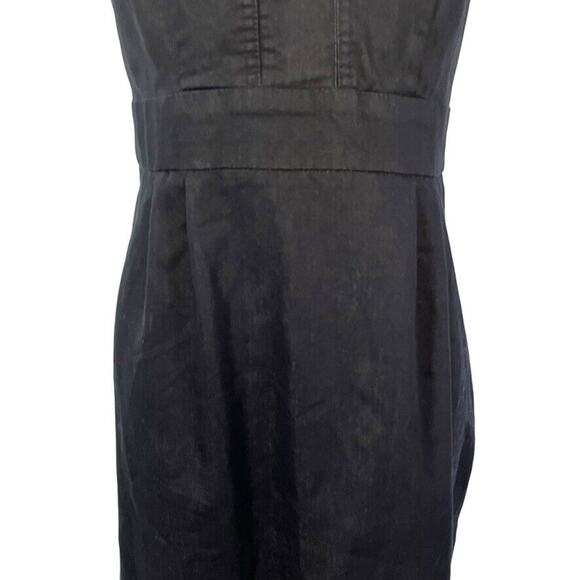 London Times Denim Cotton Stretch V-Neck Sheath Sleeveless Pleated Dress sz 8 - Picture 6 of 16